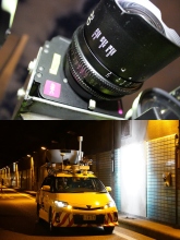 （上）MMSに搭載した8K動画カメラ<br>（下）首都高速トンネル実証実験の模様