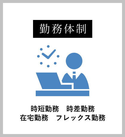 勤務体制（時短勤務、時差勤務、在宅勤務、フレックス勤務）